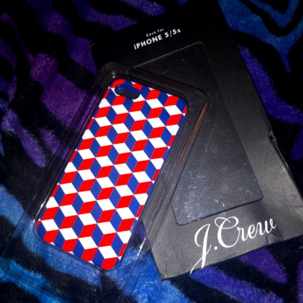 🤑NIB "J CREW" i Phone 5/i Phone 5s Red White & Blue Pattern Phone Case